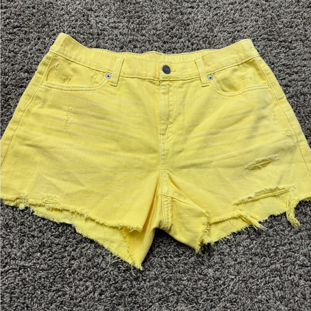 aerie Bright Yellow Distressed Denim Shorts
